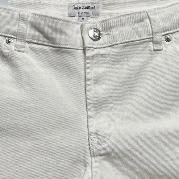 Juicy Couture White Jean Shorts Size 12 Stretch Denim 5 Pocket Zip Fly NWT - Picture 4 of 8